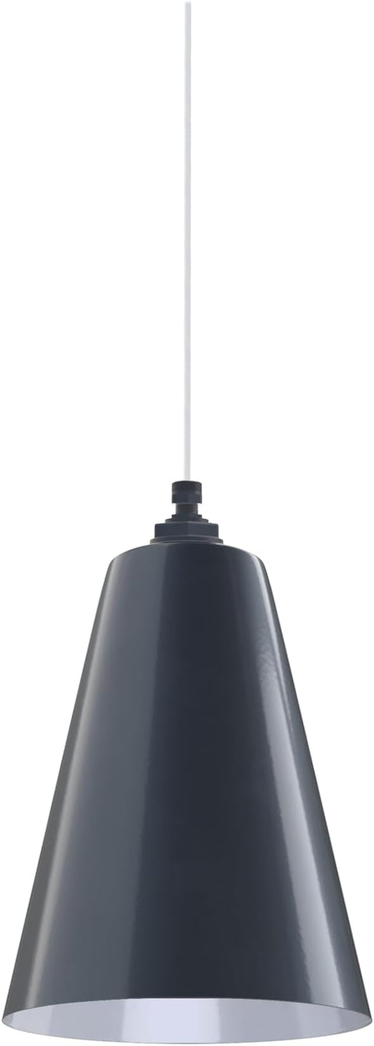 Steel Lighting Co. Laurel Pendant Light | Ceiling Mounted | 8.5 inch Cone Shade | Modern Contemporary Farmhouse Style Made in America | White Cloth Cord | Gray Blue Exterior/White Interior