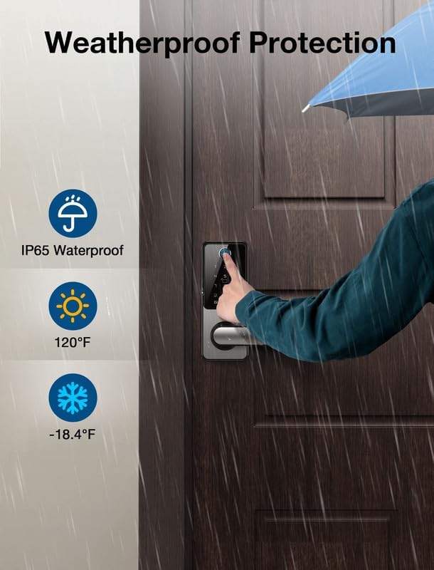 GEONFINO Smart Door Lock Keyless Entry Door Lock with Handle, Black Fingerprint Lock, Smart Deadbolt for Home, Apartment