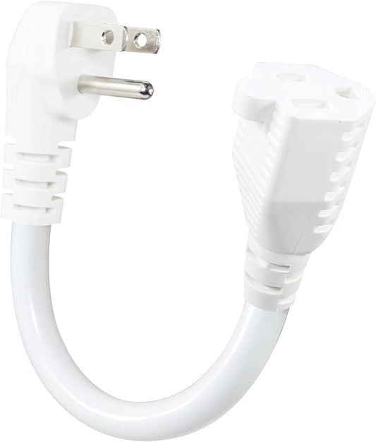 KUNCAN Short Power Extension Cord - Low Profile Wall Head 6 Inch 14AWG/3C SJTW Heavy Duty Extension Cable for Indoor/Outdoor, 90-Degree Flat Plug 15A/125V 1875W NEMA 5-15P to NEMA 5-15R, White 1-Pack