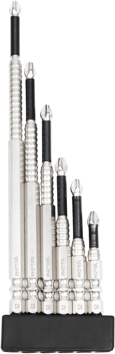 Magnetic Screwdriver Bit Set, 6-Piece S2 Steel Extension Bits, 2-6 Inch Lengths, High Torque Impact Driver Compatible