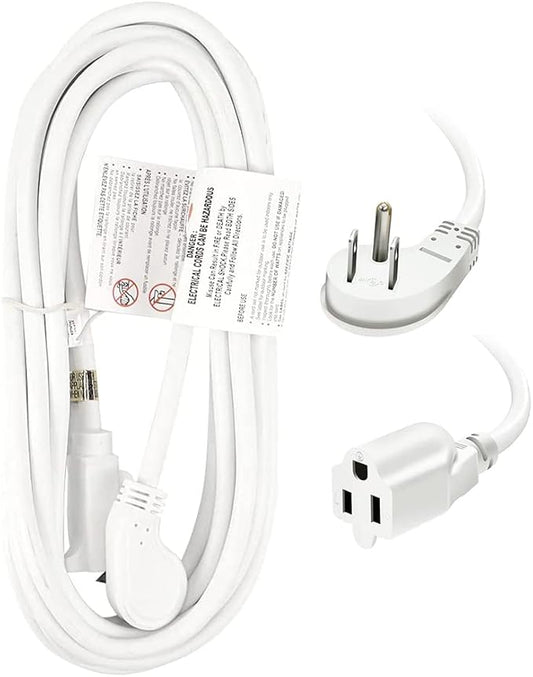 EP 15 Ft Flat Plug Extension Cord, 16 AWG 3 Prong Grounded White Low Profile Extension Cable for Indoor, UL Listed
