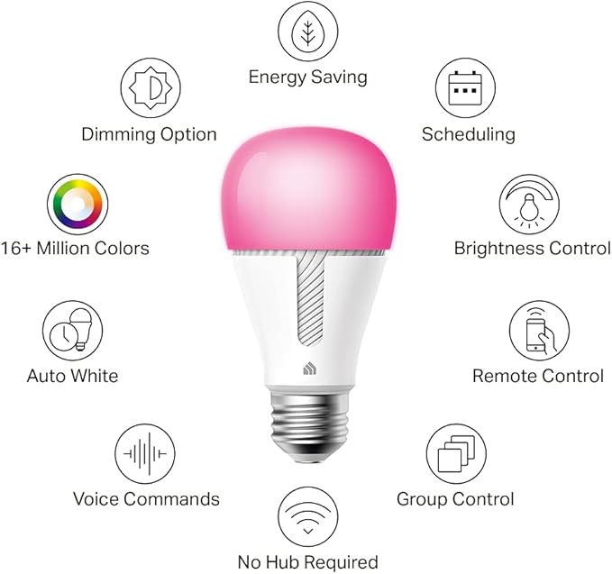 Kasa Smart Light Bulbs, 1000 Lumens High Brightness, 16M Color Changing, Dimmable Smart WiFi Light Bulb, Compatible with Alexa and Google Home, A19, 2.4GHz Wi-Fi only, No Hub Required, KL135(4-Pack)