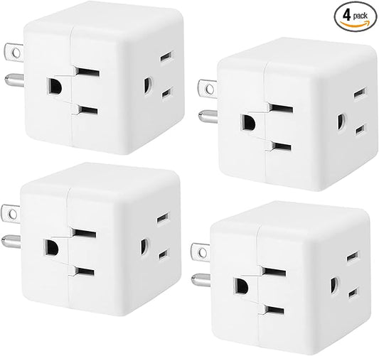 Maxxima 3 Outlet Cube Adapter Wall Plug - Grounded Electrical Wall Tap Outlet Splitter, Multi-Plug Extender for Extra Space, Convenient for Travel - 4 Pack