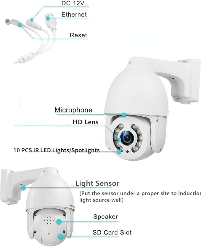 SV3C 5MP PTZ Outdoor Camera, ONVIF POE IP Home Security Camera, 5X Optical Zoom Auto Tracking, Super HD10 Spotlights Color Night Vision, Two Way Audio, Waterproof, Motion Detection, BuleIris, Camhipro