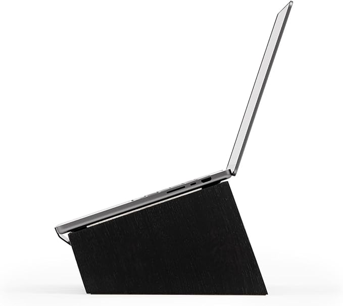 Oakywood Wooden Slanted Laptop Stand for Desk - Convenient Riser & Holder - Ergonomic Wood Stand - 45x22x14cm - for 13-14" Laptops Black