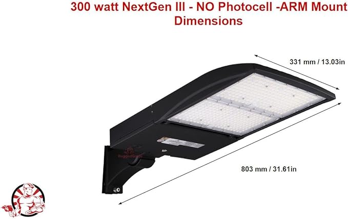 RuggedGrade 300W - NextGen IV Series LED Shoebox Light with Photocell - Color Selectable 30K/40K/50K - Arm Mount - Black