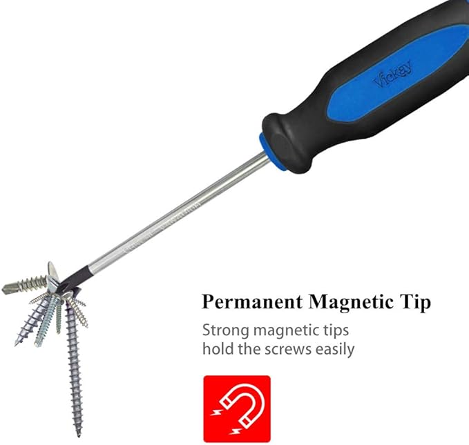 Magnetic Screwdrivers Set, 6 Pieces Slotted & Phillips Screwdriver with Permanent Magnetic Tips, Ergonomic Comfortable Handle,Rust Resistant Heavy Duty DIY Hand Tool Kit for Craftsman Repairing, Blue