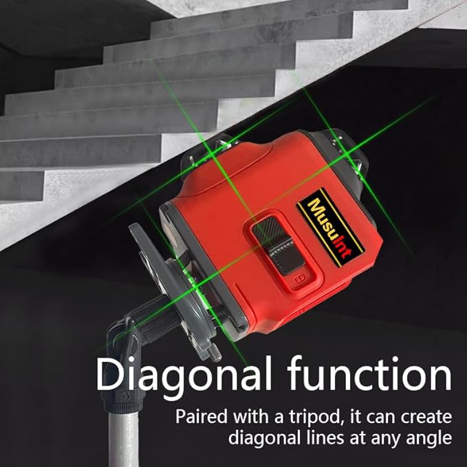 4D 16 lines laser level 4×360° self leveling Precision Cross Line level tool Two 360° Vertical and Horizontal Red beam with hand wave mode control Rotary laser level (4D 16 Green Lines)