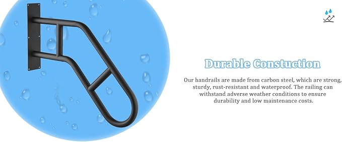 Stairs Handrails for Outdoor Steps ，Stair Railing Indoor 1-3 Step,Porch Railing & Deck Hand Rail Wall Mount Stair Hand Grab Bars， U-Shaped Providing Support and preventing Slips and Falls.