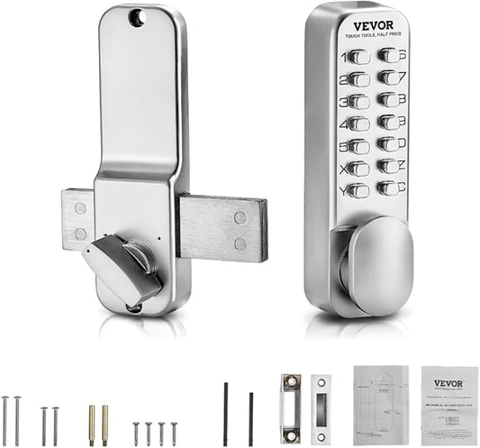 VEVOR Mechanical Keyless Entry Door Lock, 14 Key Door Lock, Mechanical Keypad with Adjustable Thumb Knob, Single-Side Zinc Alloy Waterproof Keyless Gate Lock, for Home Office