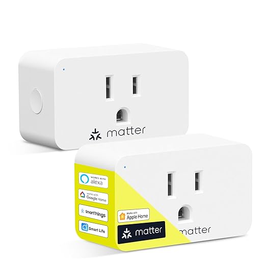 Minoston Matter Smart Plug Outlet, Work with Alexa, Google Home, Apple Home, SmartThings, Siri, Mini WiFi Plugs, Protect Privacy, 15A, 2.4G Wi-Fi Only, White, Remote and Voice Control, 2 Pack (MP25M)
