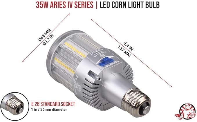 RuggedGrade Aries IV CS Series 20W LED Corn Bulb | 3,000 Lumens | Color Selectable 3000K/4000K/5000K | E26 Base | DLC 5.1 Premium