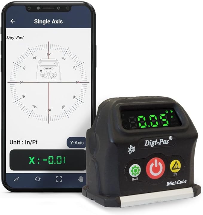 Digi-Pas 2-Axis Smart Cube Level, DWL-90PRO, WIRELESSLY displays leveling status on smartphone via BLUETOOTH, black, Small, Model: DWL90Pro