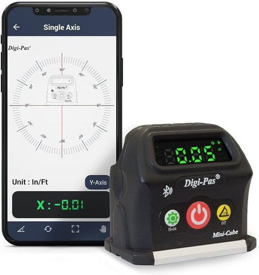 Digi-Pas 2-Axis Smart Cube Level, DWL-90PRO, WIRELESSLY displays leveling status on smartphone via BLUETOOTH, black, Small, Model: DWL90Pro