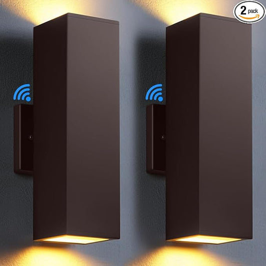 SHIMR Dusk to Dawn Outdoor Lighting 2 Pack, Modern Exterior Lighting Fixtures with Oil Rubbed Bronze Finish, Square Up Down Lights Outdoor for House Patio Garage [ETL Listed]