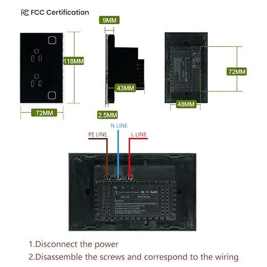 Smart Wall Outlet ,Energy Monitoring,2.4GHZ WiFi Socket FCC,Work with Tuya/Alexa/Google Assistant No Hub Required,Black