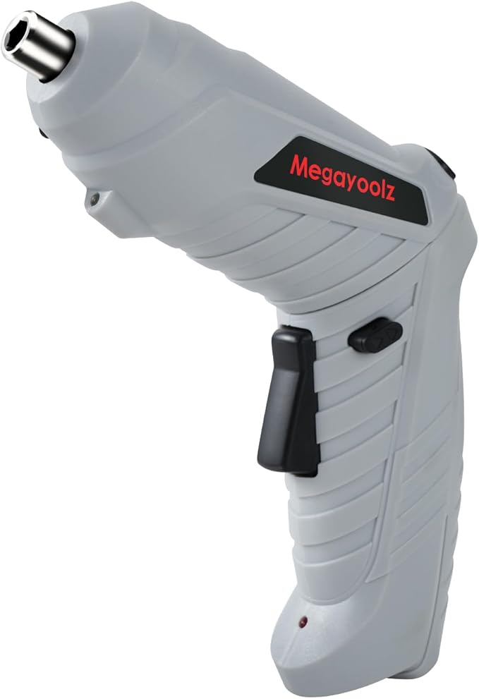 Megarooz Electric Cordless Screwdriver with Rechargeable Battery and Charger, Rotating Handle, LED Light, 47PCS Drill/Driver Accessories,Comes with packaging box for convenient storage (white)