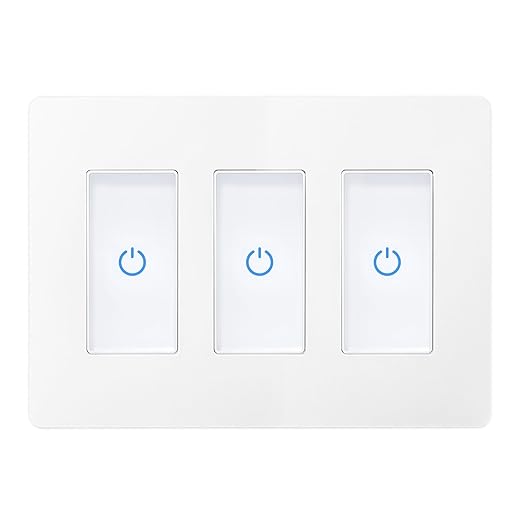 Milfra Touch Smart Switch 3 Gang, WiFi Light Switch Compatible With Alexa and Assistant, Neutral Wire Needed, No Hub Required, White, M22-1-3-DY