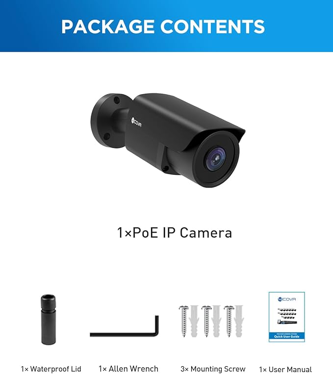 4COVR 4K PoE Security IP Bullet Camera Outdoor, 8-Megapixel UHD Wired Surveillance Video Camera, AI Human Vehicle Detection, 110° Wide Angle 2.8mm Lens with Audio, 100ft IR Night Vision, LY37EB8MA