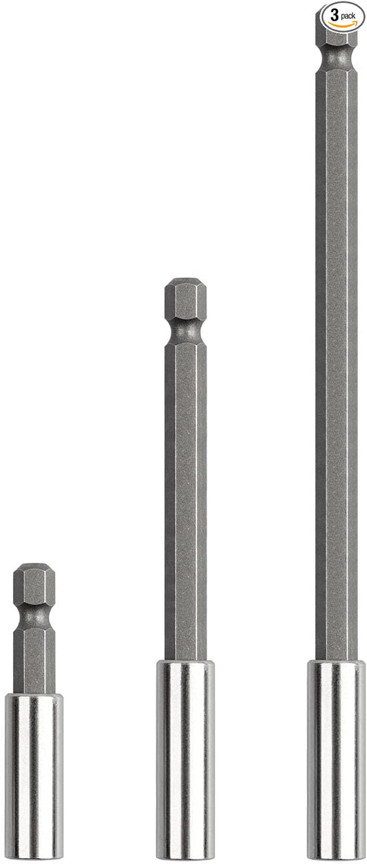 Rocaris 3 Pack Strong Magnetic Drill Bit Extension Holder, 1/4" Hex Shank, S2 Steel Magnetic Screwdriver Extension for Impact Driver, 2 inch, 4 inch, 6 inch