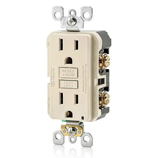 Leviton GFCI Outlet, 15 Amp, Self Test, Non Tamper-Resistant with LED Indicator Light, Protection from Electric Shock and Electrocution, GFNT1-T, Light Almond