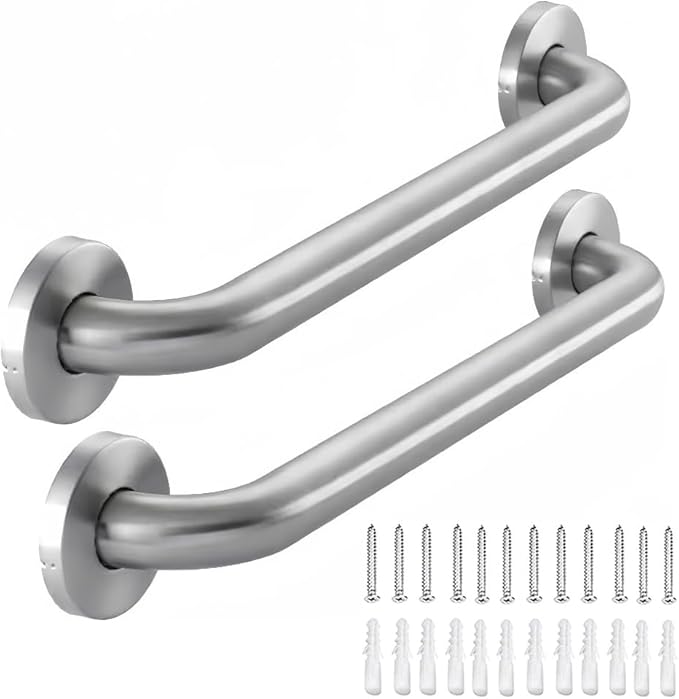 Stainless Steel Bathroom Safety Shower Grab Bar, Anti Slip Bathtubs Grab Bars,Toilet Assist Saft Handle Handrail ADA Compliant 500lbs for Handicap Elderly Senior (Brushed, 12 Inches 2 Pack)