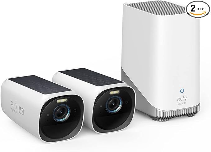 eufy Security eufyCam S330 (eufyCam 3) 2-Cam Kit, Security Camera Outdoor Wireless, 4K Camera with Solar Panel, Forever Power, Face Recognition AI, Expandable Local Storage, No Monthly Fee