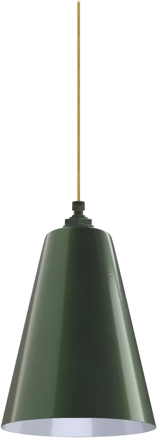 Steel Lighting Co. Laurel Pendant Light | Ceiling Mounted | 8.5 inch Cone Shade | Modern Contemporary Farmhouse Style Made in America | Gold Cloth Cord | Hunter Green Exterior/White Interior