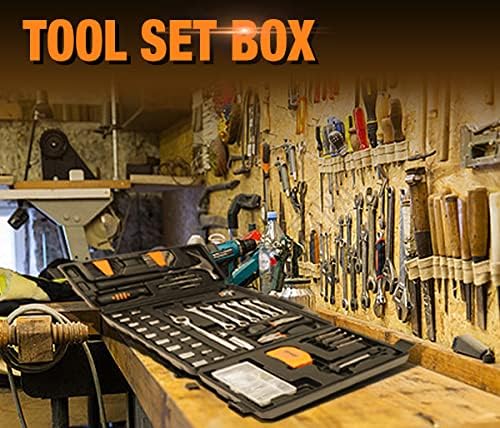 DNA MOTORING 160pcs Mechanic Tool Socket Wrench Set, SAE and Metric Socket Wrench Set, Tool Box Case for Home, Auto and Bike Repair, Orange, TOOLS-00023