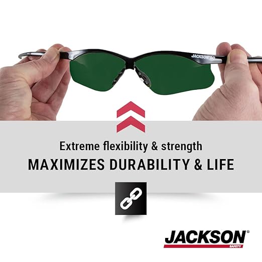 Jackson Safety 50010 Lightweight, Ultra-Strong, SG Safety Glasses, Soft Touch Temples, Flexible Nose Piece, Anti-Scratch Coating, Infrared and UV Protection, Shade 5 IR Lens, Black Frame (Pack of 12)