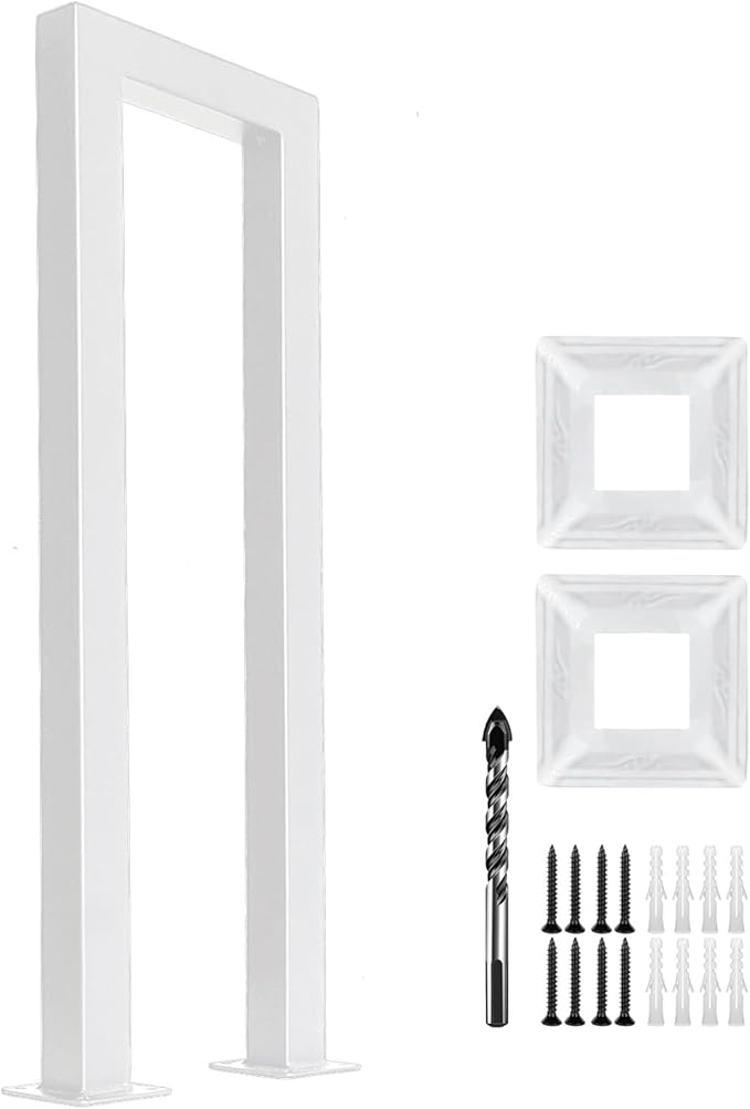 2FT White Sturdy Non-Slip U-Shaped Safety Guardrail, Equipped with Decorative Cover, Retro Industrial Iron Handrail, Stylish & Safe Grab Bars, for Indoor and Outdoor Steps