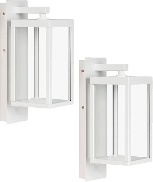 Lustrlach 2 Pack White Dusk to Dawn Outdoor Wall Lights for House LED Photocell Exterior Light Fixture with Glass IP54 Waterproof Modern Patio Light for Garage Indoor Entryway Garden,3000K,14IN