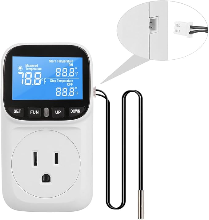 Diymore Plug in Digital Thermostat Temperature Controller,1800W,120V / 15A,-104℉~210℉, Heating Cooling Mode Solar Controller Incubator Thermometer Reptile Greenhouse Thermostat Pool Thermometer