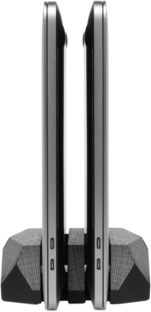 Oakywood Vertical Laptop Stand Wood - Adjustable Dual Slot Dock for Desk, Compatible with All MacBook Pro, MacBook Air, iPad, Handmade Black Stained Oak, Computer Stand, Holder for 2 Devices