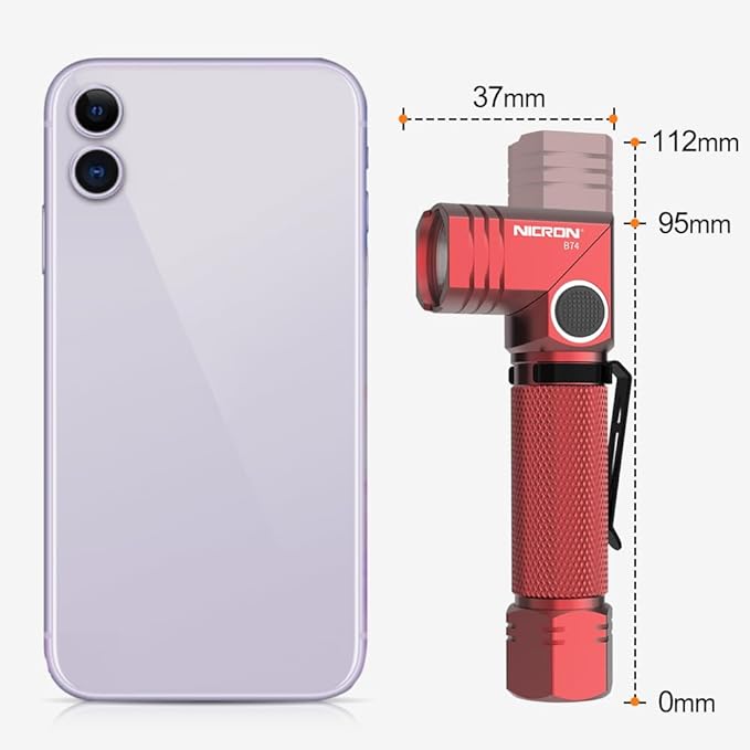 NICRON Flashlight, 700 Lumens 90 Degree Pocket Flashlight Rechargeable IP65 Waterproof 5 Modes for Camping, Outdoor, Hiking, Car Repairing, Red