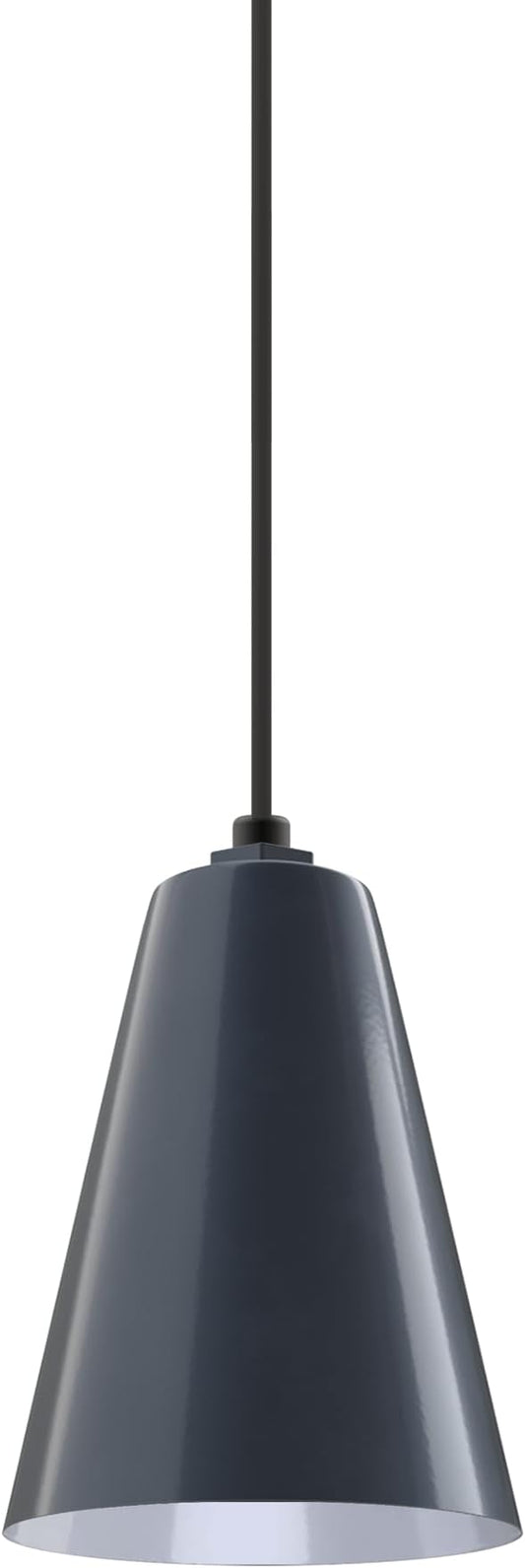 Steel Lighting Co. Laurel Pendant Light | Ceiling Mounted | 8.5 inch Cone Shade | Modern Contemporary Farmhouse Style Made in America | Black Cord | Gray Blue Exterior/White Interior