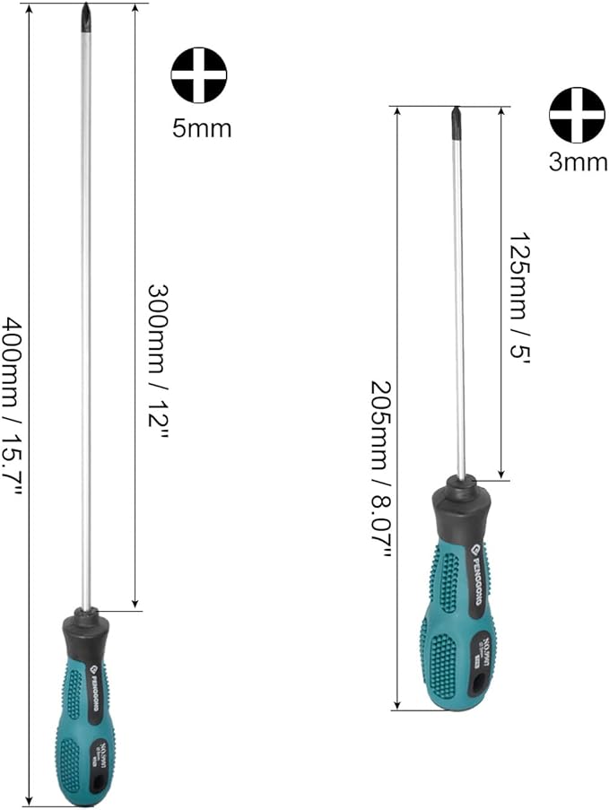 uxcell Phillips Screwdriver #0 5 Inch & #1 12 Inch Round Shaft Non Slip Comfortable Handle