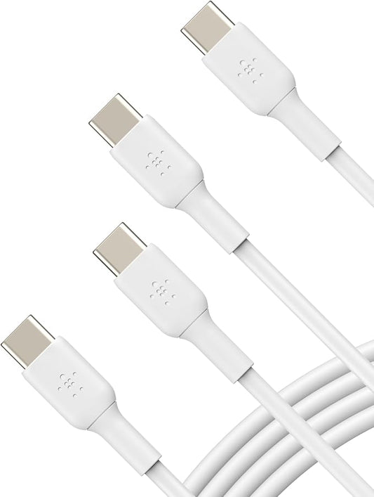 Belkin USB-C to USB-C Cable Fast Charging Cable (1M/3.3ft) for iPhone 16, iPhone 16 Pro, iPhone 16 Pro Max, Galaxy S25, S24, Pixel, iPad Pro, Nintendo Switch 2, Carplay & More - White (2-Pack)