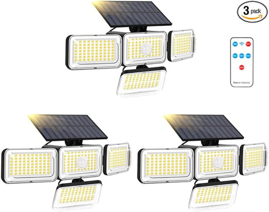 Mokot Solar Lights Outdoor, 288 LED 2800LM Solar Motion Sensor Outdoor Light with Remote Control, 4 Heads IP65 Waterproof Flood Security Lights for Outside Patio Wall