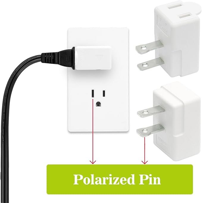 90 Degree 2 Pin Adapter, Plugrand Nema 1-15P to 1-15R Left Angled Adapter, 2 Prong Angled Adapter, NEMA 1-15P Power Adapter, PA-0506 White Color