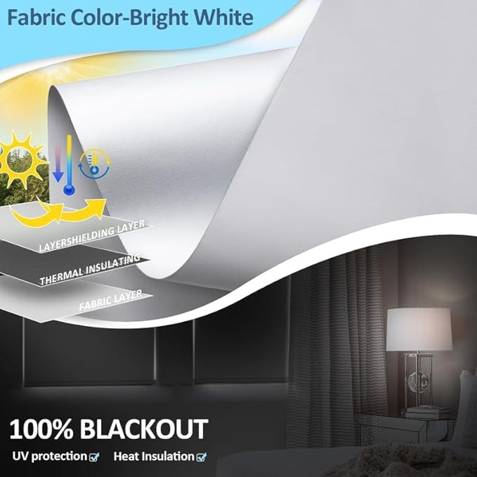 Motorized Blinds with Remote Control【Solar Panel Included】 100% Blackout Smart Roller Blinds Automatic Blinds for Windows Cordless Electric Shades Compatible with Alexa White,23" W*72" H