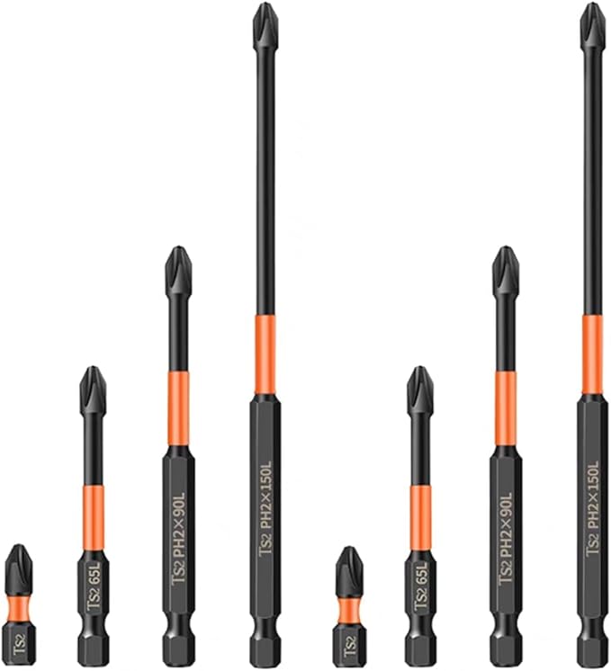 8Pcs Magnetic Phillips Screwdriver Bits with 1/4 Inch Hex Shank 2 Sets Cross Anti-Slip Screw Driver Bit PH2 Impact Driver Bit 25/65/90/150mm