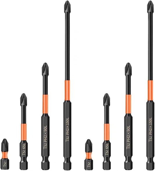 8Pcs Magnetic Phillips Screwdriver Bits with 1/4 Inch Hex Shank 2 Sets Cross Anti-Slip Screw Driver Bit PH2 Impact Driver Bit 25/65/90/150mm