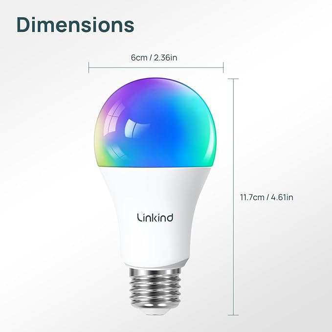 Linkind Matter Smart Light Bulb,1100LM 75W Smart Bulbs Work with Alexa/Apple Home/Google Home/SmartThings, RGBTW LED Color Changing Bulbs Music Sync, 2.4GHz Wi-Fi Light Bulbs LED 11W, A19 E26, 4Pack