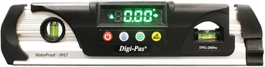 Digi-Pas DWL280PRO Waterproof IP67 Digital Torpedo Level and Protractor, Magnet, LED Bright Display, 9 inch,Black/Silver