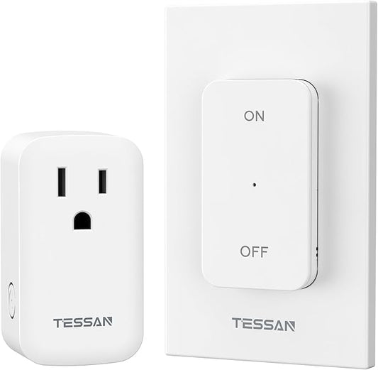 TESSAN Remote Control Outlet Wireless Wall Mounted Light Switch, Range 100FT Remote Control Outlet Plug, Wireless Light Switch for Indoor String Lights, Lamps, 1875W
