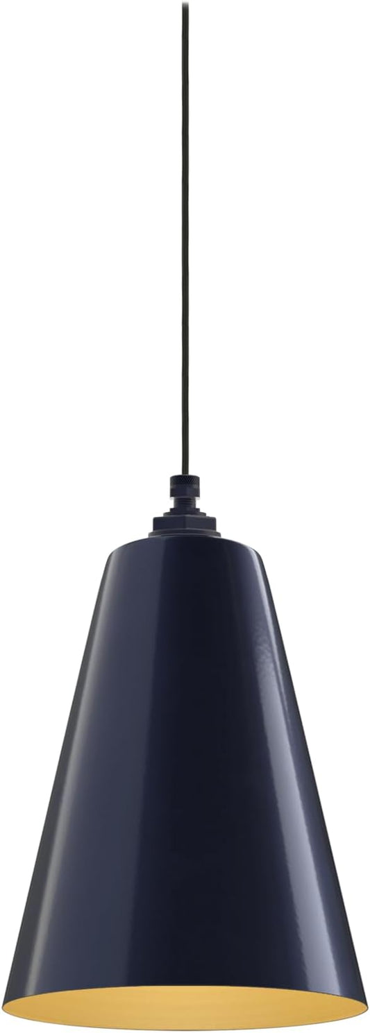 Steel Lighting Co. Laurel Pendant Light | Ceiling Mounted | 8.5 inch Cone Shade | Modern Contemporary Farmhouse Style Made in America | Black Cloth Cord | Navy Blue Exterior/Brass Interior