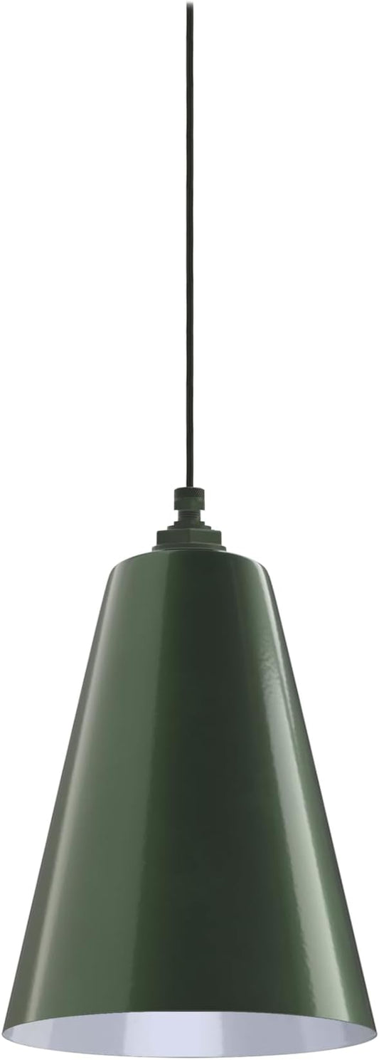 Steel Lighting Co. Laurel Pendant Light | Ceiling Mounted | 8.5 inch Cone Shade | Modern Contemporary Farmhouse Style Made in America | Black Cloth Cord | Hunter Green Exterior/White Interior