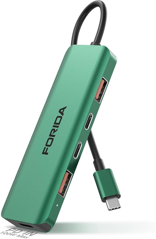 USB C Hub, 10Gbps USB 3.1 Adapter for MacBook, with 100W PD Charging, 2 USB C 3.1 10Gbps and 2 USB A 3.1 Data Ports, Compatible with Surface, XPS, Samsung, Dell and More (Green)