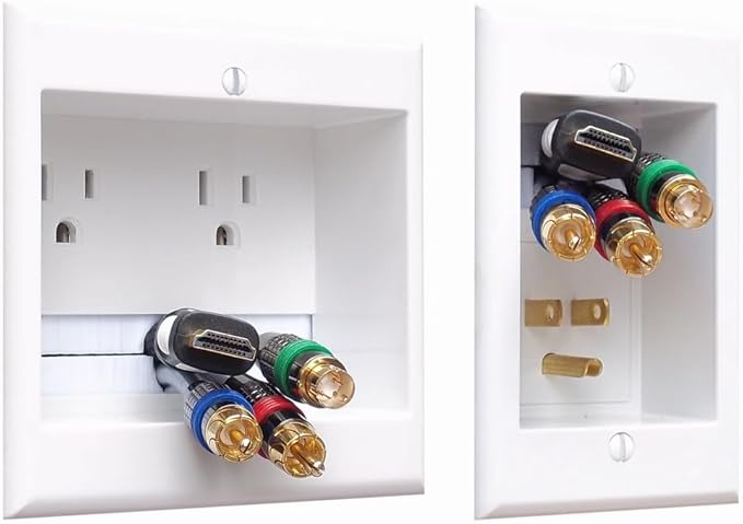 TWO-CK Dual Outlet TV Cord Hider for Wall Mounted TV’s - Recessed In-Wall Cable hider System for Power & Low Voltage - Matches Existing Outlets - Hide Wires With this Easy DIY Install Kit